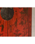 19th Century Qing Dynasty Red Lacquer Cabinet with Original Hand-Painted Scenes