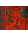 19th Century Qing Dynasty Red Lacquer Cabinet with Original Hand-Painted Scenes