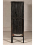 19th Century Qing Dynasty Red Lacquer Cabinet with Original Hand-Painted Scenes