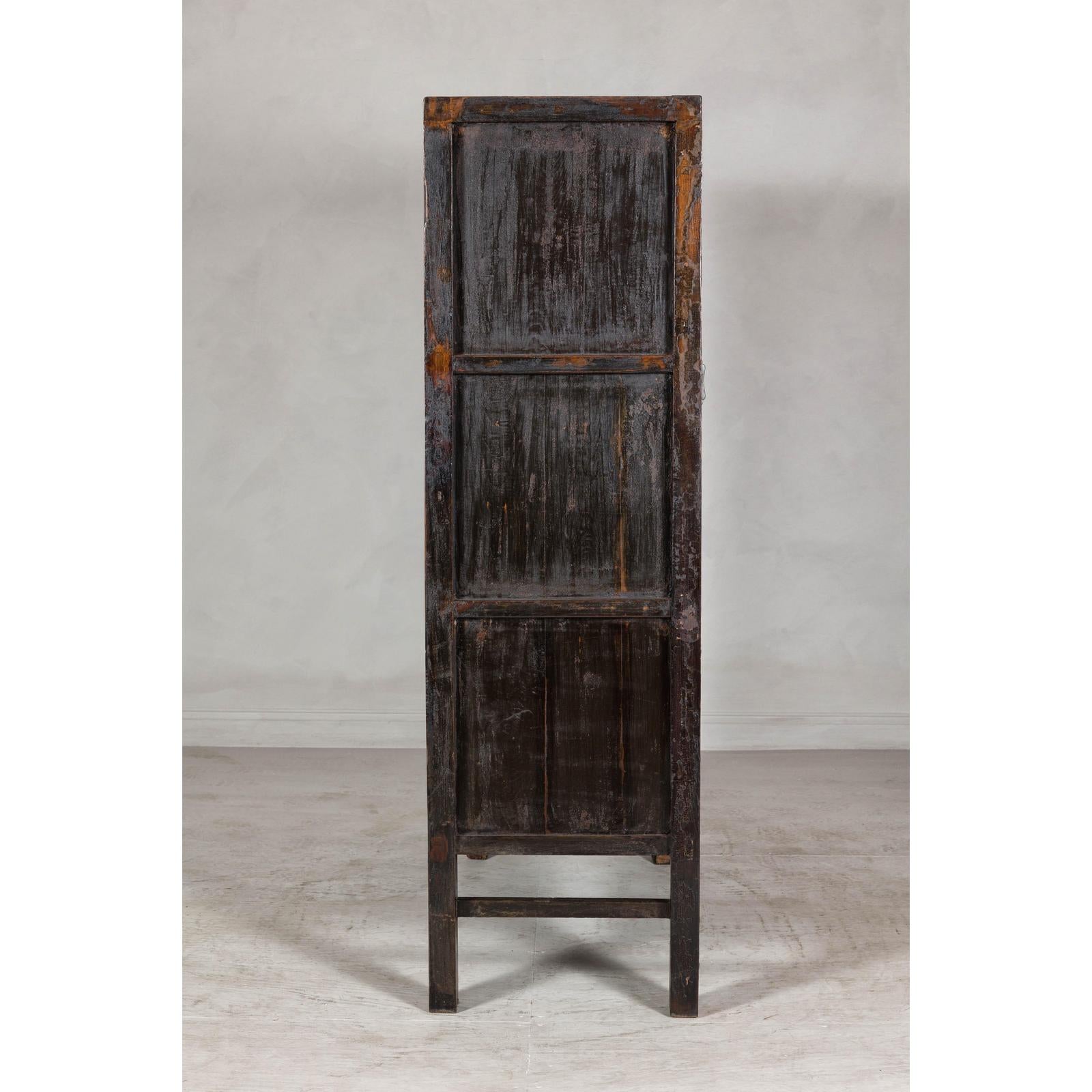 Antique Qing Dynasty Red Lacquer Cabinet with Gilt Decoration, 19th Century