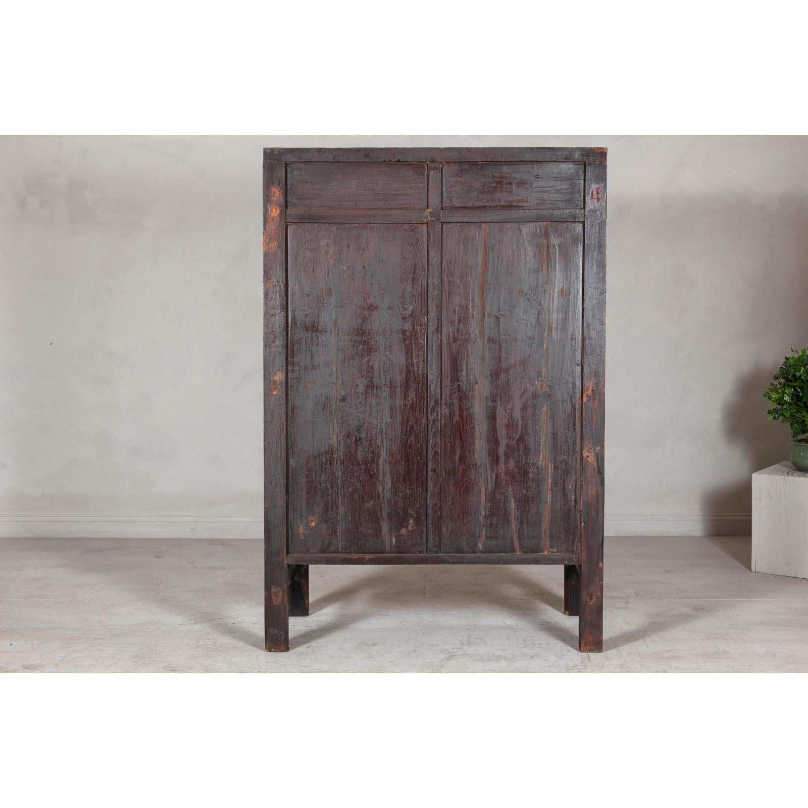 Antique Qing Dynasty Red Lacquer Cabinet with Gilt Decoration, 19th Century