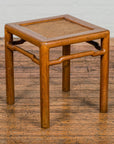 Antique Small Square Side Table with Rattan Insert and Humpback Stretcher-3. Asian & Chinese Furniture, Art, Antiques, Vintage Home Décor for sale at FEA Home