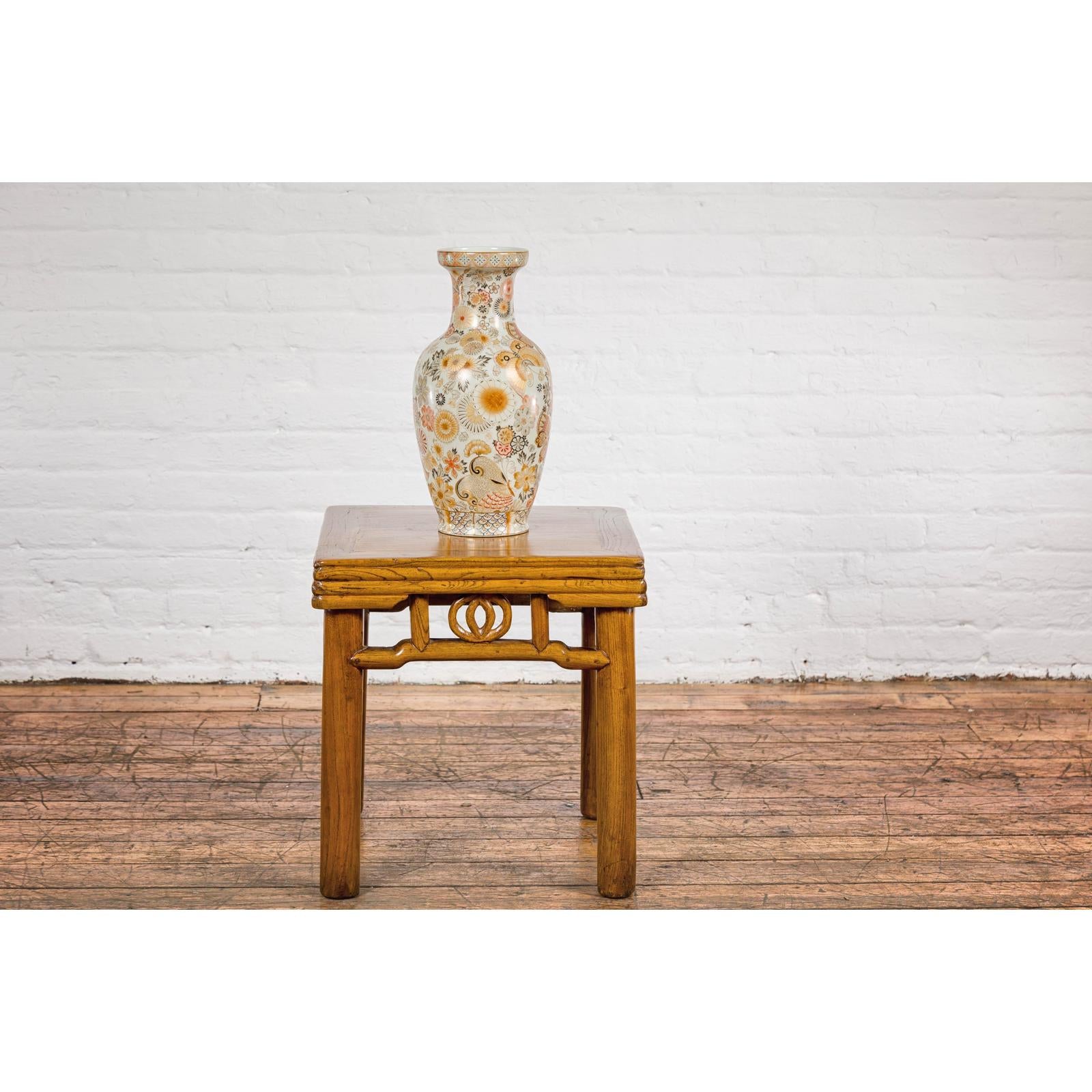 Vintage Japanese Kutani Style Vase with Flowers and Butterflies, Orange and Gold