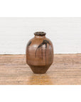 Taishō 1900s Tamba Tachikui Brown Jar with Drip Glaze