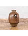 Taishō 1900s Tamba Tachikui Brown Jar with Drip Glaze