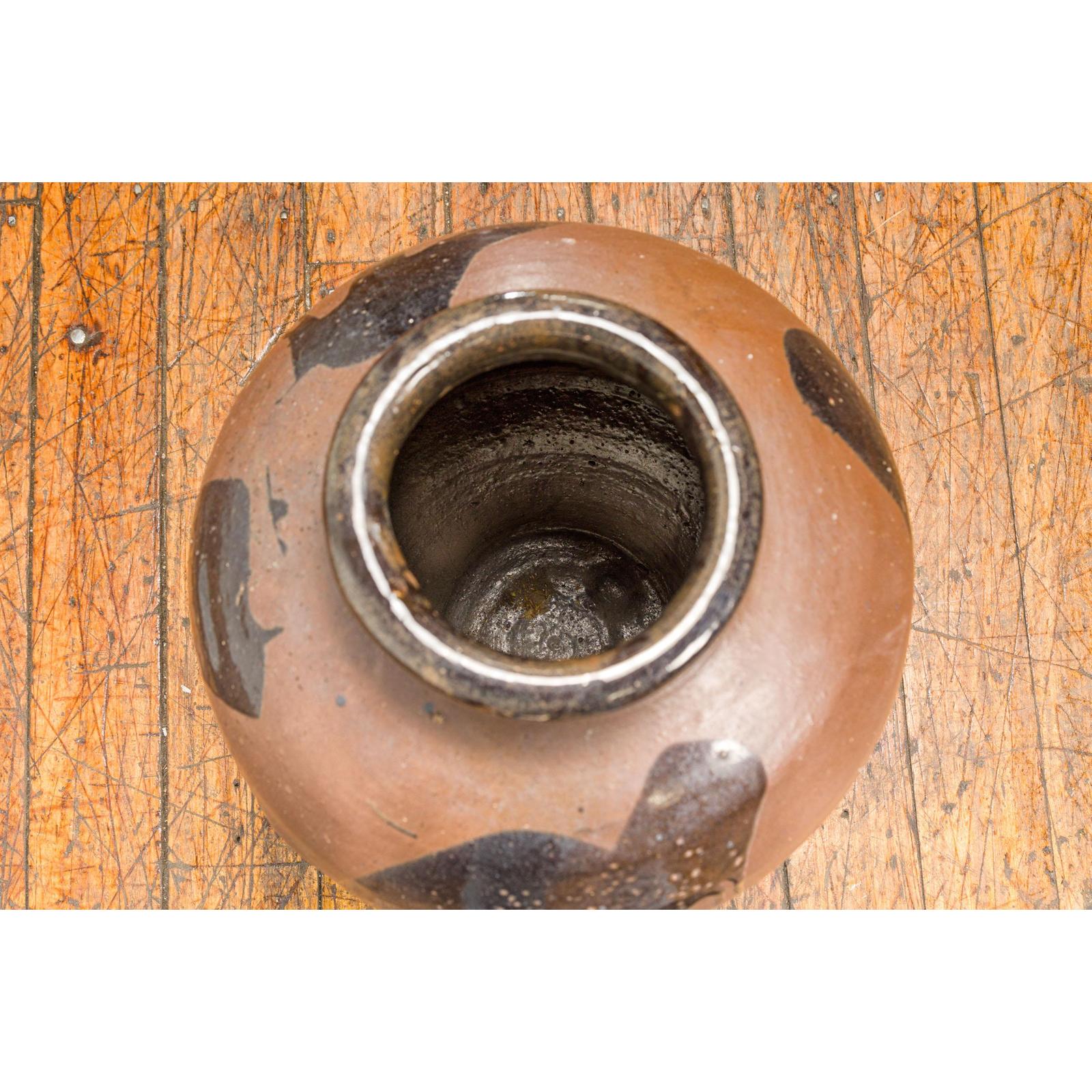 Taishō 1900s Tamba Tachikui Brown Jar with Drip Glaze