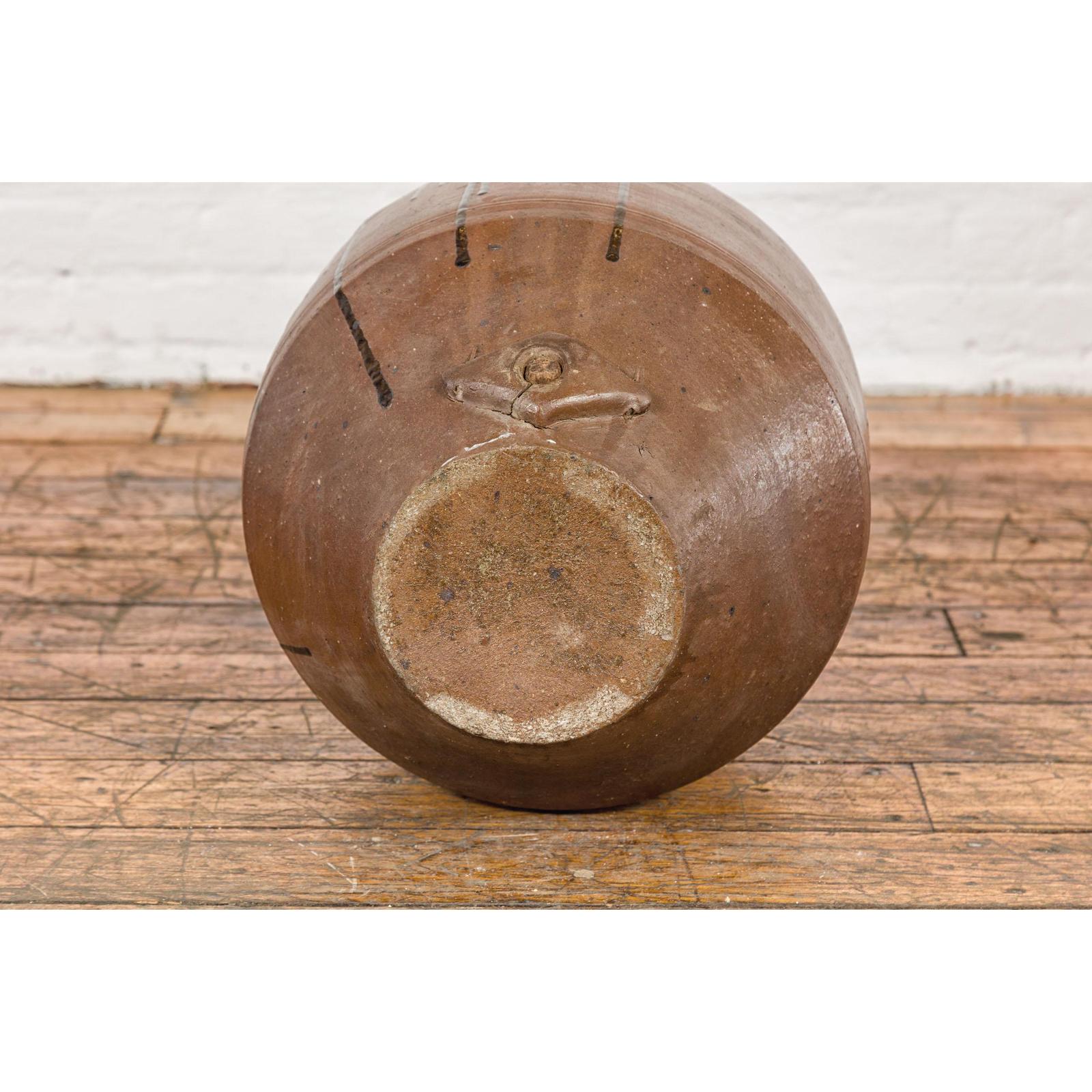 Taishō 1900s Tamba Tachikui Brown Jar with Drip Glaze