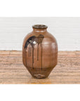 Taishō 1900s Tamba Tachikui Brown Jar with Drip Glaze