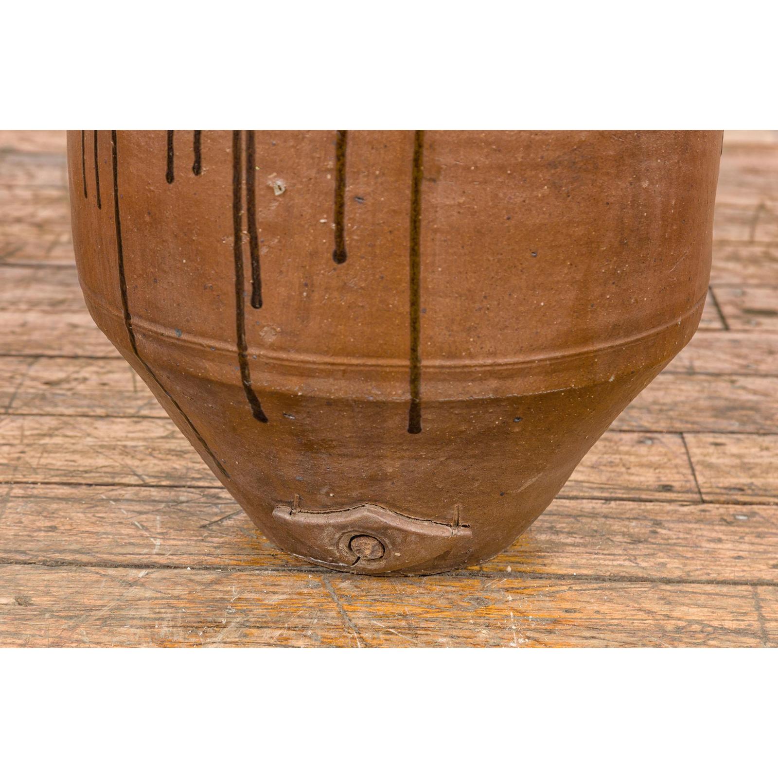 Taishō 1900s Tamba Tachikui Brown Jar with Drip Glaze