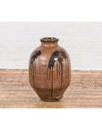 Taishō 1900s Tamba Tachikui Brown Jar with Drip Glaze
