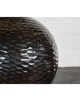Bulb Shaped Black Vase with Honeycomb Pattern