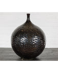 Bulb Shaped Black Vase with Honeycomb Pattern