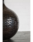 Bulb Shaped Black Vase with Honeycomb Pattern