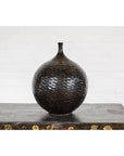 Bulb Shaped Black Vase with Honeycomb Pattern