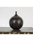 Bulb Shaped Black Vase with Honeycomb Pattern