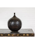 Bulb Shaped Black Vase with Honeycomb Pattern