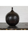 Bulb Shaped Black Vase with Honeycomb Pattern