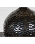 Bulb Shaped Black Vase with Honeycomb Pattern