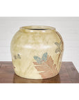 Antique Mustard Glazed Ceramic Planter with Butterfly Decor