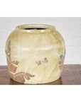 Antique Mustard Glazed Ceramic Planter with Butterfly Decor
