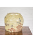 Antique Mustard Glazed Ceramic Planter with Butterfly Decor