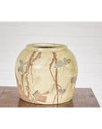 Antique Mustard Glazed Ceramic Planter with Butterfly Decor