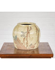 Antique Mustard Glazed Ceramic Planter with Butterfly Decor