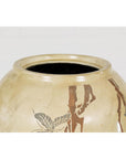 Antique Mustard Glazed Ceramic Planter with Butterfly Decor