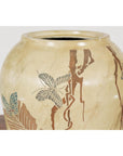 Antique Mustard Glazed Ceramic Planter with Butterfly Decor