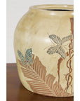 Antique Mustard Glazed Ceramic Planter with Butterfly Decor