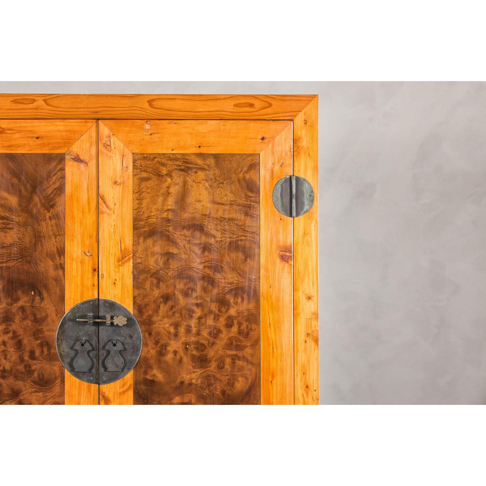 Late Qing Dynasty Two-Tone Burl Wood and Elmwood Compound Cabinet