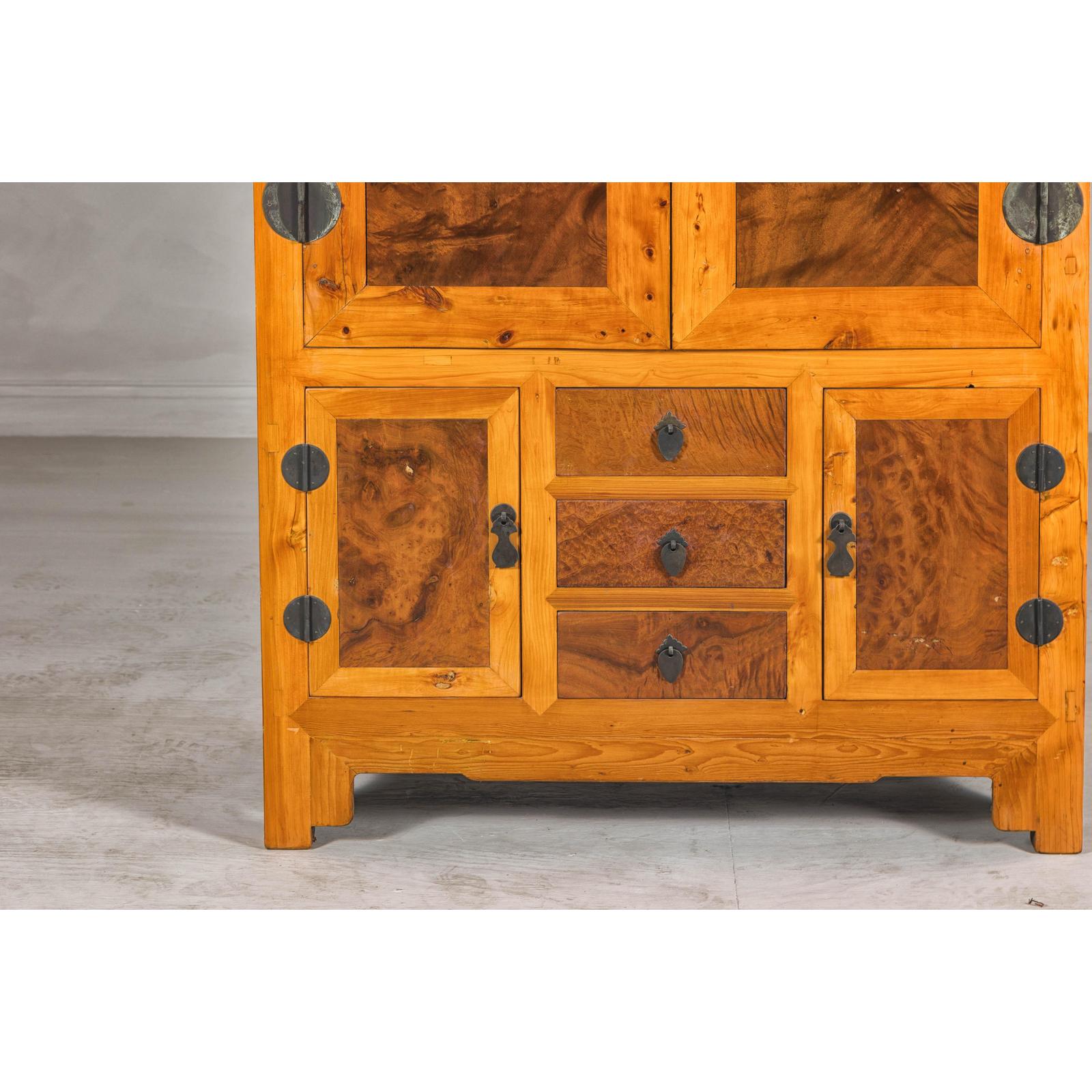 Late Qing Dynasty Two-Tone Burl Wood and Elmwood Compound Cabinet