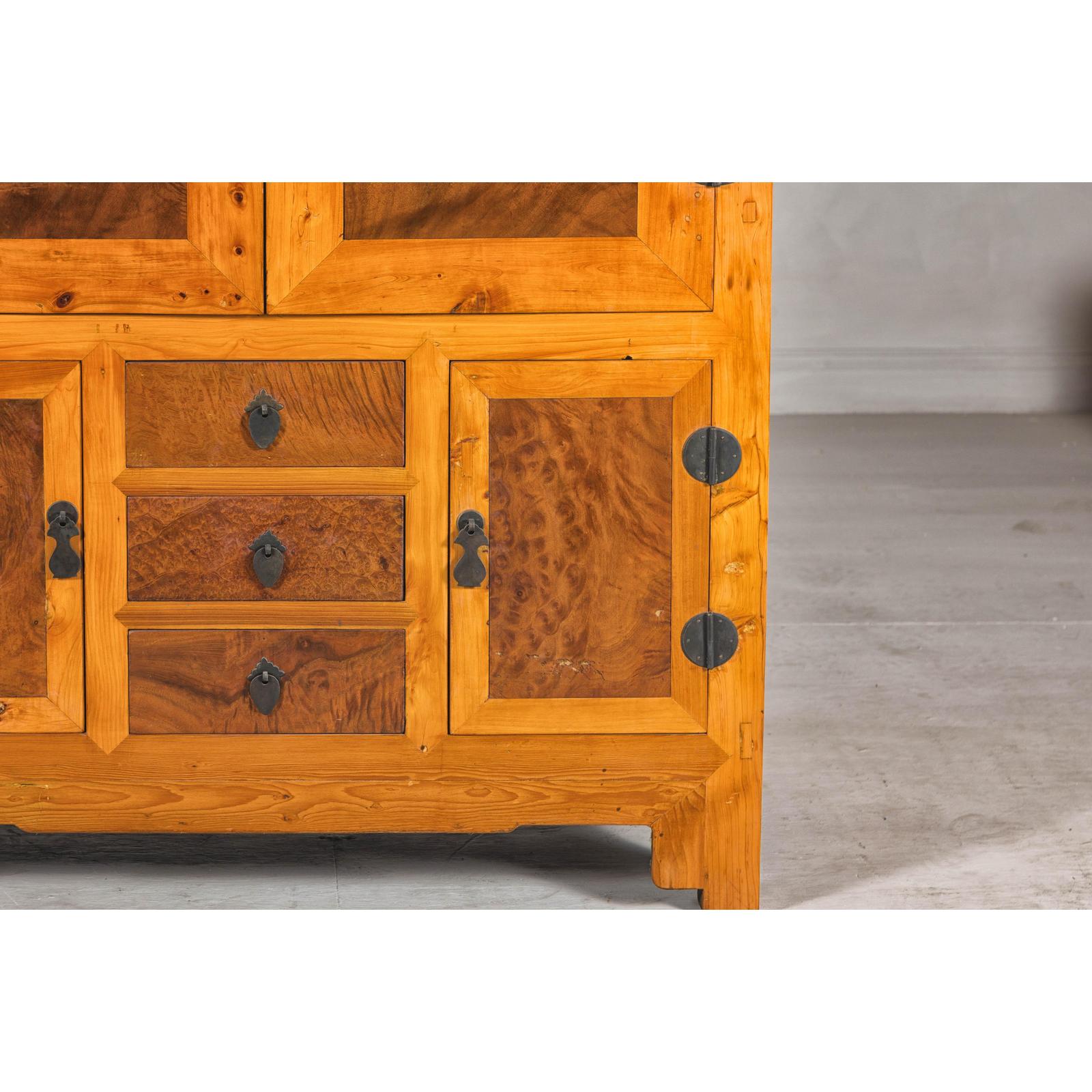 Late Qing Dynasty Two-Tone Burl Wood and Elmwood Compound Cabinet