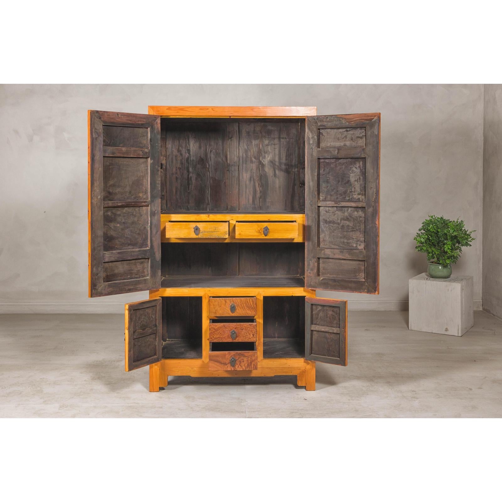 Late Qing Dynasty Two-Tone Burl Wood and Elmwood Compound Cabinet