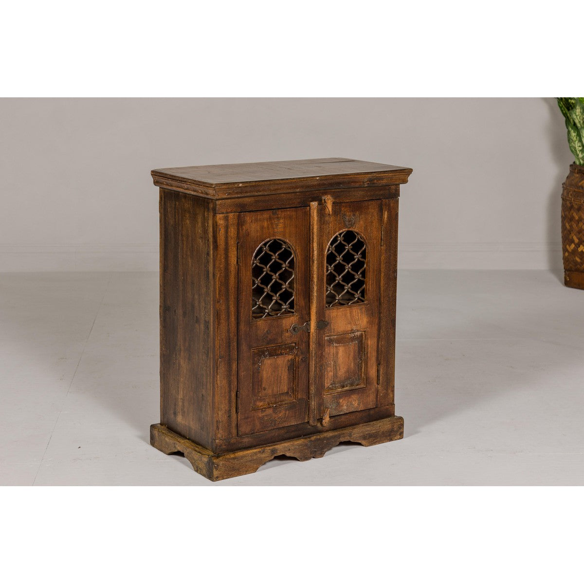 19th Century Wooden Side Cabinet with Arched Metal Grate Window Door-14. Asian & Chinese Furniture, Art, Antiques, Vintage Home Décor for sale at FEA Home