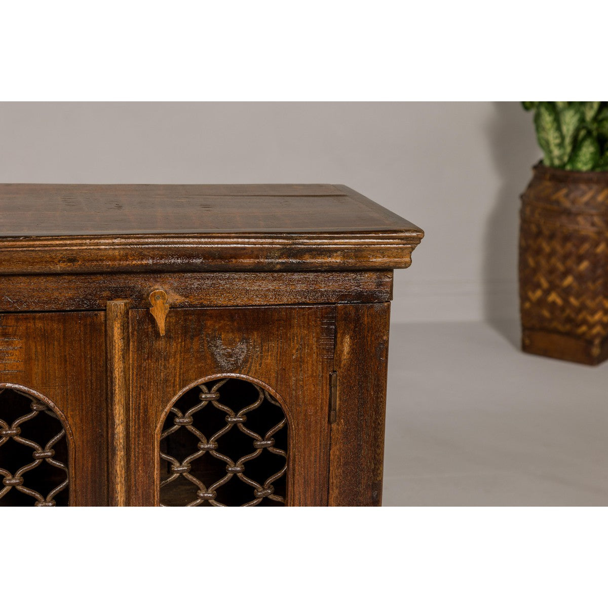19th Century Wooden Side Cabinet with Arched Metal Grate Window Door-9. Asian & Chinese Furniture, Art, Antiques, Vintage Home Décor for sale at FEA Home