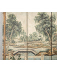 Hand-Painted Four-Panel Screen with Garden Pavilion and Peony Motifs