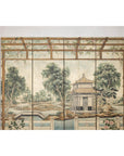 Hand-Painted Four-Panel Screen with Garden Pavilion and Peony Motifs