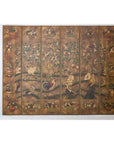 Vintage Six-Panel Leather Screen with Birds, Flowers, and Roosters