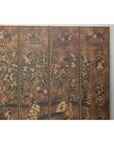 Vintage Six-Panel Leather Screen with Birds, Flowers, and Roosters