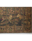 Vintage Six-Panel Leather Screen with Birds, Flowers, and Roosters