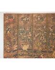 Vintage Six-Panel Leather Screen with Birds, Flowers, and Roosters