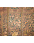 Vintage Six-Panel Leather Screen with Birds, Flowers, and Roosters