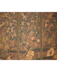 Vintage Six-Panel Leather Screen with Birds, Flowers, and Roosters