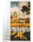 Hand-Painted Folding Screen with Romantic European Countryside and Architecture