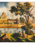 Hand-Painted Folding Screen with Romantic European Countryside and Architecture