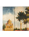 Hand-Painted Folding Screen with Romantic European Countryside and Architecture