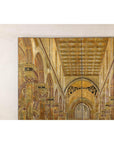 Renaissance-Inspired 4-Panel Gilded Screen with Raised Architectural Design