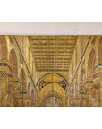 Renaissance-Inspired 4-Panel Gilded Screen with Raised Architectural Design