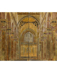 Renaissance-Inspired 4-Panel Gilded Screen with Raised Architectural Design